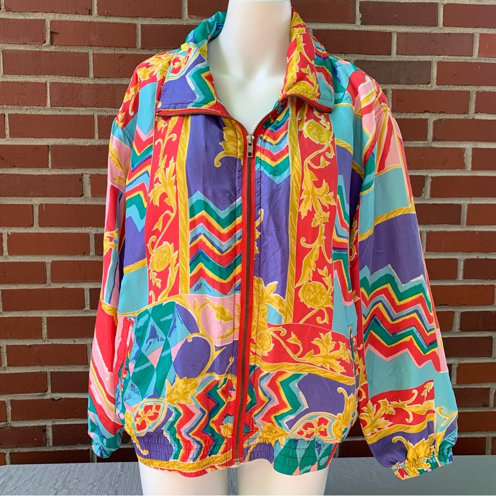 Mureli totally 80s colorful purple red gold geometric pattern silk jacket- S